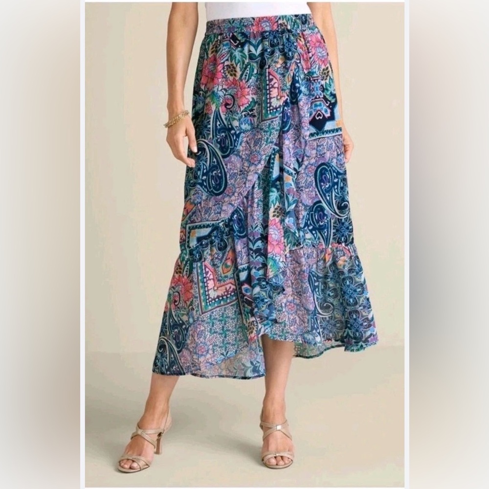 NWT Soft Surroundings Boho Patchwork Maxi Skirt Floral Paisley Multi-Color Sz M